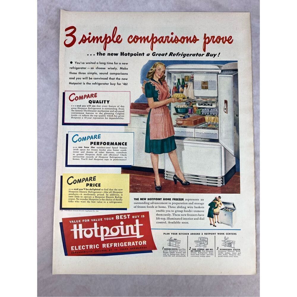 Vintage 1946 Ad for Hotpoint Electric Refrigerator Appliance Print Advertisement